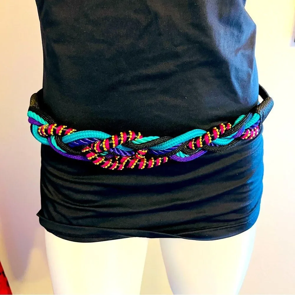 Vintage 1980s vivid multicolor women’s braided belt. OS